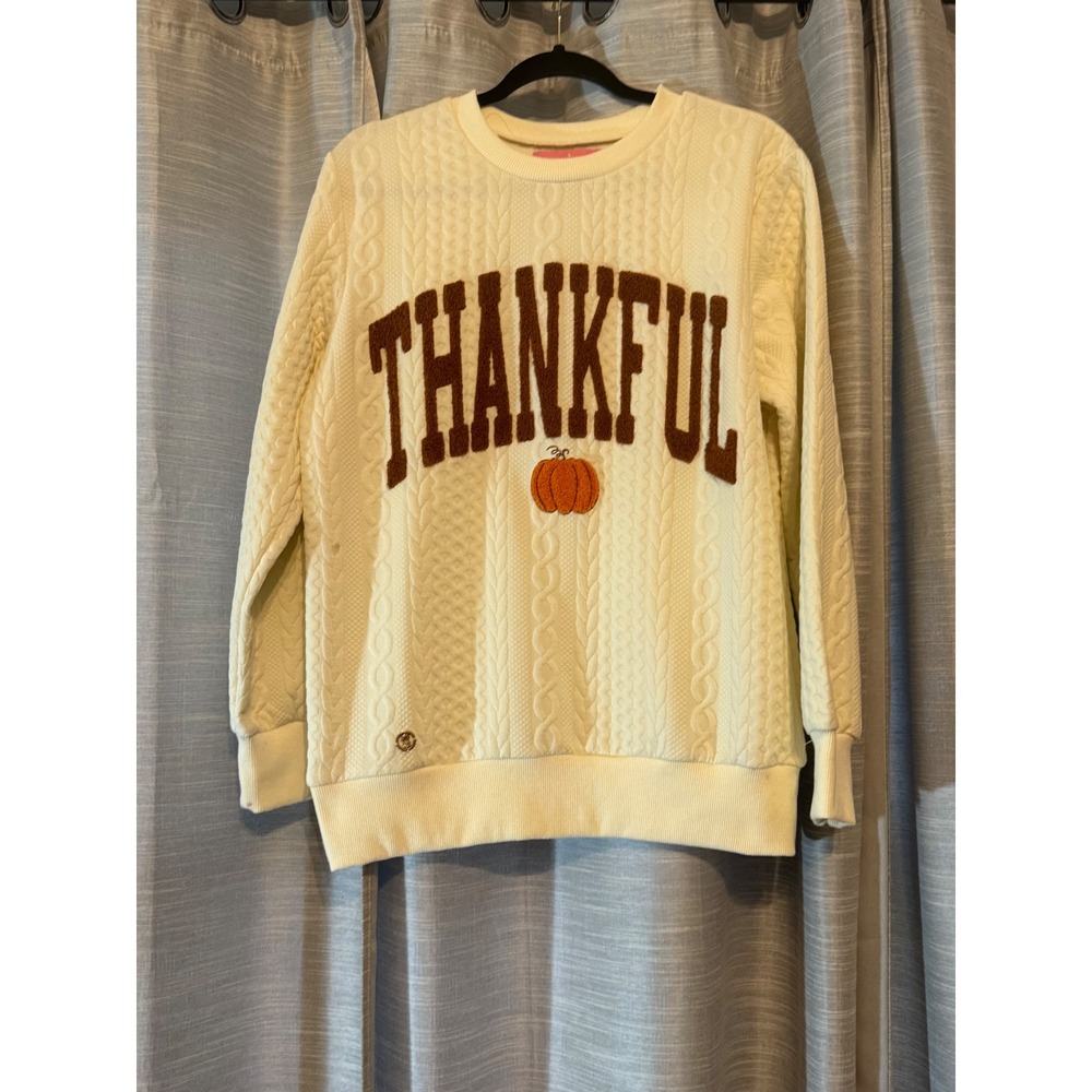 Simply Southern Thankful Embroiderred White/ Cream Crew Sweatshirt Sz S GUC